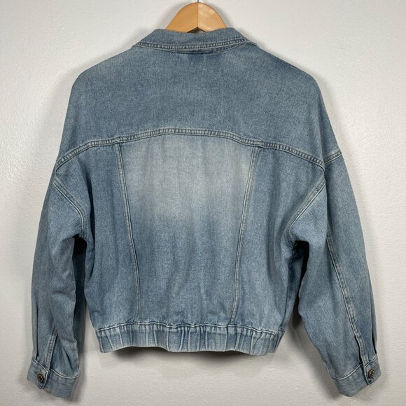 With Love YMI Light Steel Blue Cinched Hem Rose Gold Button Front Jean Jacket M - Picture 2 of 11